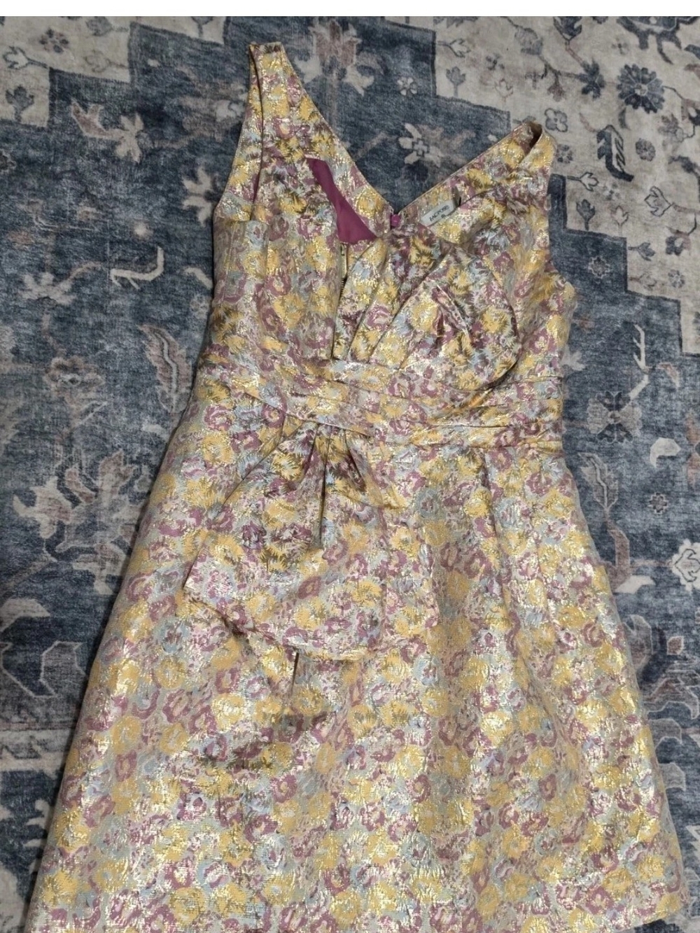Zac Posen Target Gold Metallic Floral Prom Party Dress Size 12